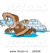 Vector of a Frozen Cartoon Eskimo Beside an Igloo by Toonaday