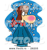 Vector of a Frozen Cartoon Man Standing Outside in Cold Snowy Weather by Toonaday