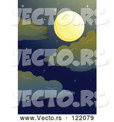 Vector of a Full Moon in Night Sky with Stars by