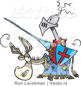 Vector of a Funny Cartoon Jouster on a Donkey with Lance and Shield by Toonaday