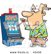 Vector of a Gambling Cartoon Man at a Casino Slot Machine by Toonaday