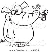 Vector of a Giddy Cartoon Elephant Holding a Flower in His Trunk - Coloring Page Outline by Toonaday
