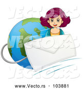 Vector of a Girl Beside an Email Envelope over Earth by
