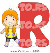Vector of a Girl Touching Alphabet Letter R by BNP Design Studio