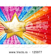 Vector of a Gold Star and Sparkly Banner on a Bursting Rainbow Background by Elaineitalia