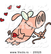 Vector of a Goofy Cartoon Cupid Pig Flying with a Bow and Arrow with Love Hearts by Toonaday