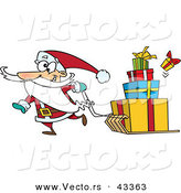 Vector of a Goofy Cartoon Santa Pulling Christmas Gifts on a Sled by Toonaday