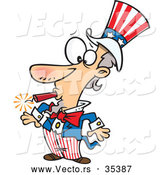 Vector of a Goofy Cartoon Uncle Sam with a Lit Dynamite Stick in His Mouth by Toonaday
