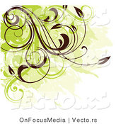Vector of a Green and Brown Grunge Corner Design Element with Vines by OnFocusMedia