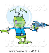 Vector of a Green Cartoon Alien Pointing a Ray Gun by Toonaday