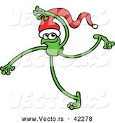 Vector of a Green Cartoon Frog Dancing While Wearing a Santa Hat by Zooco