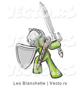 Vector of a Green Knight with Shield and Sword Standing in Battle Mode by Leo Blanchette