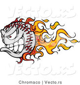 Vector of a Grinning Cartoon Baseball Mascot with Flame Trails and Intimidating Red Eyes by Chromaco