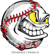 Vector of a Grinning Cartoon Baseball Mascot with Yellow Glowing Eyes by Chromaco