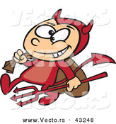 Vector of a Grinning Cartoon Devil Boy Carrying a Sack and Pitchfork by Toonaday
