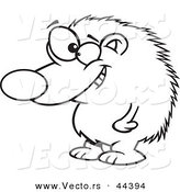 Vector of a Grinning Cartoon Hedgehog Standing - Coloring Page Outline by Toonaday