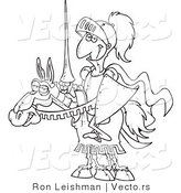 Vector of a Grinning Cartoon Knight on His Horse with a Lance - Coloring Page by Toonaday