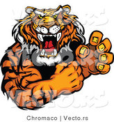 Vector of a Growling Adult Tiger Mascot Prepared to Fight to the Death by Chromaco