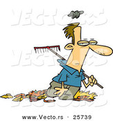 Vector of a Grumpy Cartoon Man Raking Autumn Leaves by Toonaday