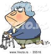 Vector of a Grumpy Old Lady Using a Walker - Cartoon Styled by Toonaday