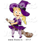Vector of a Halloween Cartoon Girl Witch Riding a Broomstick by BNP Design Studio