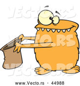 Vector of a Halloween Cartoon Orange Monster Holding out a Candy Bag by Toonaday