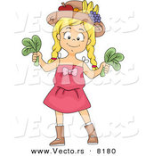 Vector of a Happy and Healthy Cartoon Girl Holding Fresh Picked Spinach Leave from Her Garden by BNP Design Studio