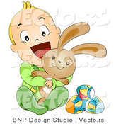 Vector of a Happy Baby Boy Hugging Easter Bunny by BNP Design Studio