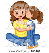 Vector of a Happy Baby Girl Kissing Her Mom on the Cheek by