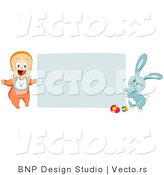 Vector of a Happy Baby with Easter Bunny Beside Blank Sign by BNP Design Studio