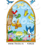 Vector of a Happy Birds and Butterflies Flying Around Flowers and Trees by LaffToon