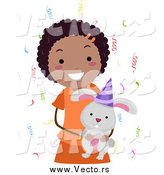 Vector of a Happy Black Birthday Girl Holding a Rabbit by BNP Design Studio