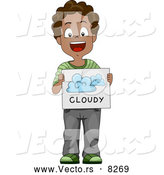 Vector of a Happy Black School Boy Showing a Cloudy Weather Flash Card by BNP Design Studio