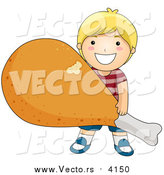 Vector of a Happy Blond Boy Carrying a Giant Fried Chicken Drumstick by BNP Design Studio