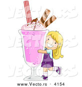 Vector of a Happy Blond Girl Hugging a Giant Strawberry Milkshake by BNP Design Studio