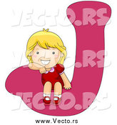 Vector of a Happy Blond White Girl Sitting on a Capital Letter J by BNP Design Studio