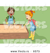 Vector of a Happy Boy and Girl Digging in Raised Garden Bed Soil by BNP Design Studio