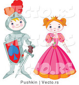 Vector of a Happy Boy Knight Standing Beside Pretty Princess by Pushkin