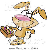Vector of a Happy Brown Easter Bunny Walking with a Basket Full of Painted Eggs by Toonaday