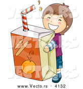Vector of a Happy Brunette Boy Carrying a Giant Orange Juice Box by BNP Design Studio