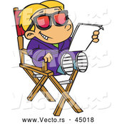 Vector of a Happy Cartoon Actor Kid Reading His Script While Sitting in the Director's Chair and Smiling by Toonaday