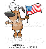 Vector of a Happy Cartoon American Dog Jumping up and down with an American Flag by Toonaday