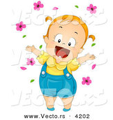 Vector of a Happy Cartoon Baby Girl Playing with Pink Flowers by BNP Design Studio