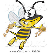 Vector of a Happy Cartoon Bee Flying Around with Honey on His Hands by Toonaday