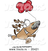 Vector of a Happy Cartoon Birthday Dog Running with a Red Dog Bone Shaped Balloon by Toonaday
