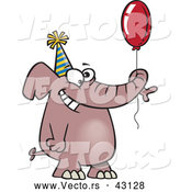 Vector of a Happy Cartoon Birthday Elephant with a Red Balloon by Toonaday