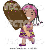 Vector of a Happy Cartoon Black Girl Carrying Big Chocolate Popsicle by BNP Design Studio