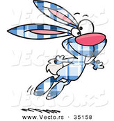 Vector of a Happy Cartoon Blue Plaid Easter Rabbit Jumping by Toonaday