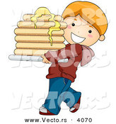 Vector of a Happy Cartoon Boy Carrying Stack of Pancakes with Butter by BNP Design Studio