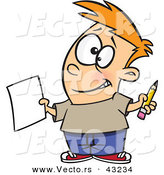 Vector of a Happy Cartoon Boy Holding a Blank Sheet of Paper and a Pencil While Grinning by Toonaday
